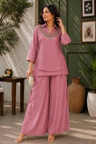  pink color beads and siquence work silk blend salwar suit 