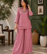 pink color beads and siquence work silk blend salwar suit 