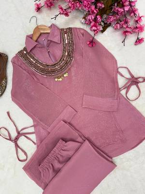  pink color beads and siquence work silk blend salwar suit  2