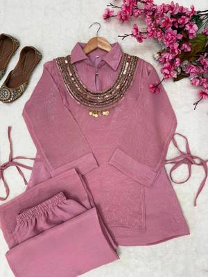  pink color beads and siquence work silk blend salwar suit  3