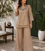 cream color beads and siquence work silk blend salwar suit 