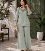 gray color beads and siquence work silk blend salwar suit 