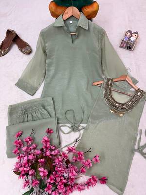 gray color beads and siquence work silk blend salwar suit  4