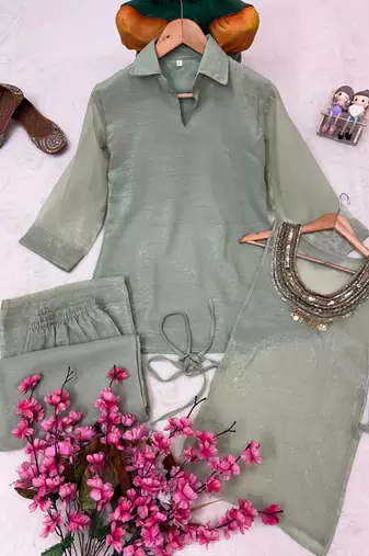 gray color beads and siquence work silk blend salwar suit 