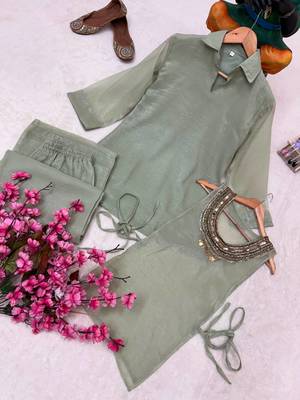 gray color beads and siquence work silk blend salwar suit  5