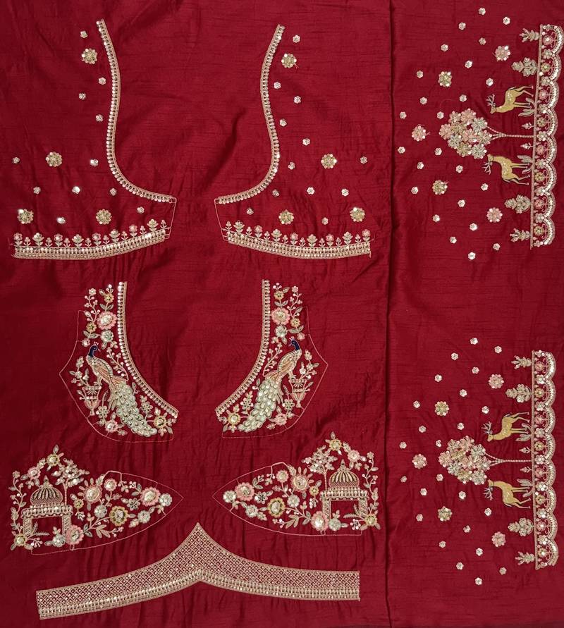 maroon color Multi thread Embroidery Dori Work with Zari Sequins silk blend Lehenga Choli set