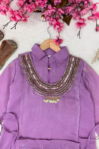 lavender color beads and siquence work silk blend salwar suit 