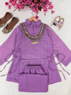 lavender color beads and siquence work silk blend salwar suit  3