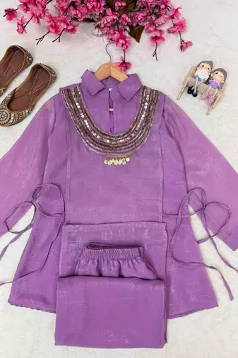 lavender color beads and siquence work silk blend salwar suit 