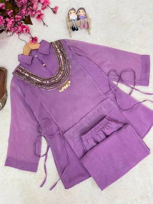 lavender color beads and siquence work silk blend salwar suit  4