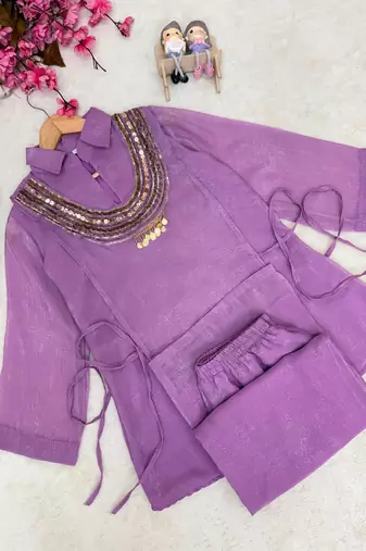 lavender color beads and siquence work silk blend salwar suit 