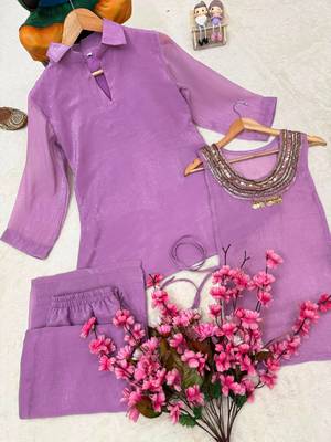 lavender color beads and siquence work silk blend salwar suit  5