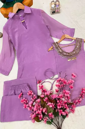 lavender color beads and siquence work silk blend salwar suit 