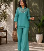 sky blue color beads and siquence work silk blend salwar suit 
