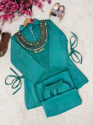 sky blue color beads and siquence work silk blend salwar suit  2