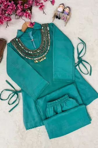 sky blue color beads and siquence work silk blend salwar suit 