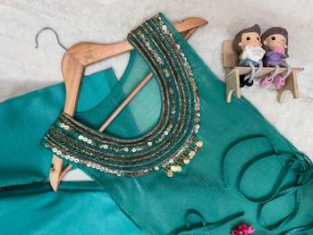 sky blue color beads and siquence work silk blend salwar suit  3