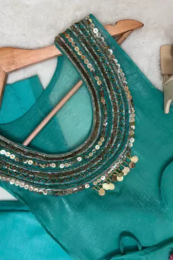 sky blue color beads and siquence work silk blend salwar suit 
