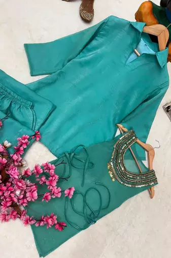 sky blue color beads and siquence work silk blend salwar suit 
