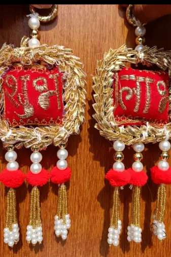 shubh labh door hanging  traditional red decorative hanging with pearl beads for home decor (pack of 2)
