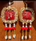 shubh labh door hanging  traditional red decorative hanging with pearl beads for home decor (pack of 2)