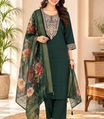 embroidered straight kurta set with pant & dupatta