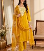 embroidered straight kurta set with pant & dupatta