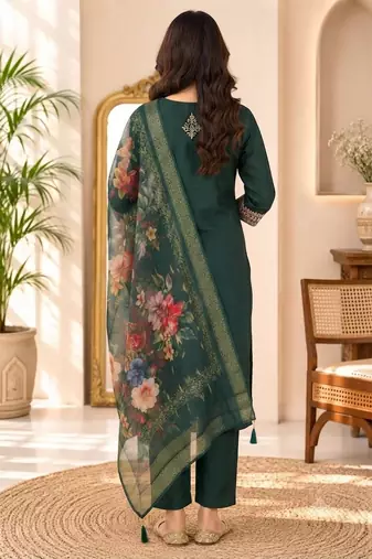 embroidered straight kurta set with pant & dupatta