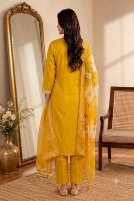 embroidered straight kurta set with pant & dupatta 2