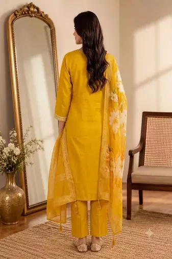 embroidered straight kurta set with pant & dupatta