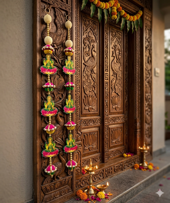 handmade decorative hanging  traditional wall hanging home temple door and home decoration (pack of 2) 3