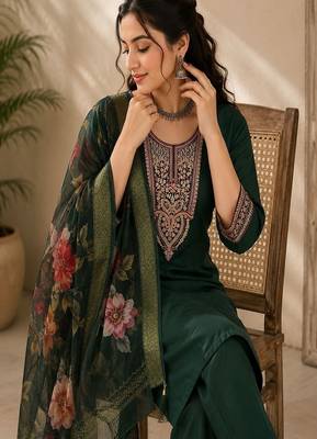 embroidered straight kurta set with pant & dupatta 3