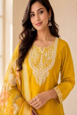 embroidered straight kurta set with pant & dupatta 4