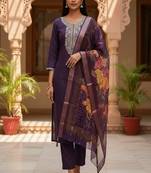 Women’s premium embroidered straight kurta set with pant & dupatta