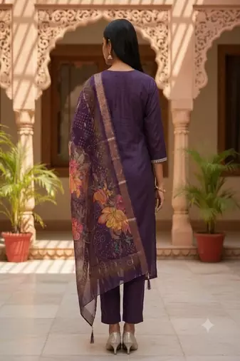 Women’s premium embroidered straight kurta set with pant & dupatta