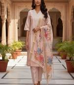embroidered straight kurta set with pant & dupatta