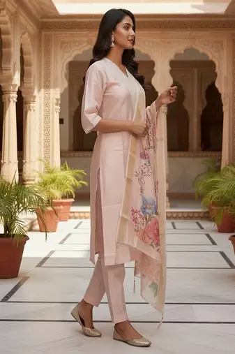 embroidered straight kurta set with pant & dupatta