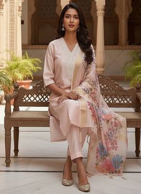 embroidered straight kurta set with pant & dupatta 4