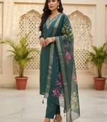 embroidered straight kurta set with pant & dupatta