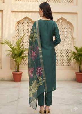 embroidered straight kurta set with pant & dupatta 2