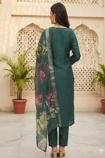 embroidered straight kurta set with pant & dupatta