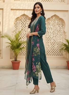 embroidered straight kurta set with pant & dupatta 3