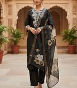 embroidered straight kurta set with pant & dupatta