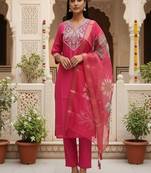 embroidered straight kurta set with pant & dupatta