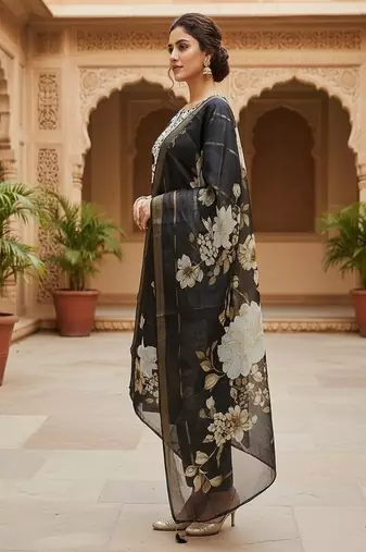 embroidered straight kurta set with pant & dupatta