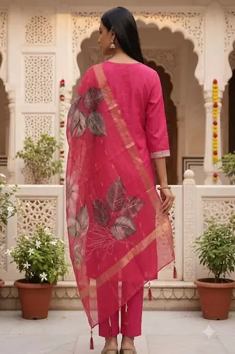 embroidered straight kurta set with pant & dupatta