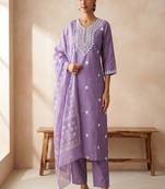 embroidered straight kurta set with pant & dupatta