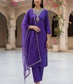 embroidered straight kurta set with pant & dupatta