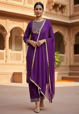 embroidered straight kurta set with pant & dupatta 1