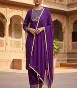 embroidered straight kurta set with pant & dupatta